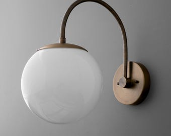Sconce Light-Modern Wall Light-Brass Wall Lamp-Opal Glass Globe - Model No. 2947