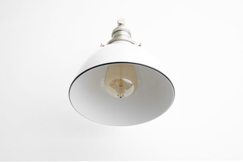 Brushed Nickel Sconce - Industrial Sconce - White Wall Light - White Nickel Light - Modern Sconce - White Bucket Light - Model No. 7026 image 3