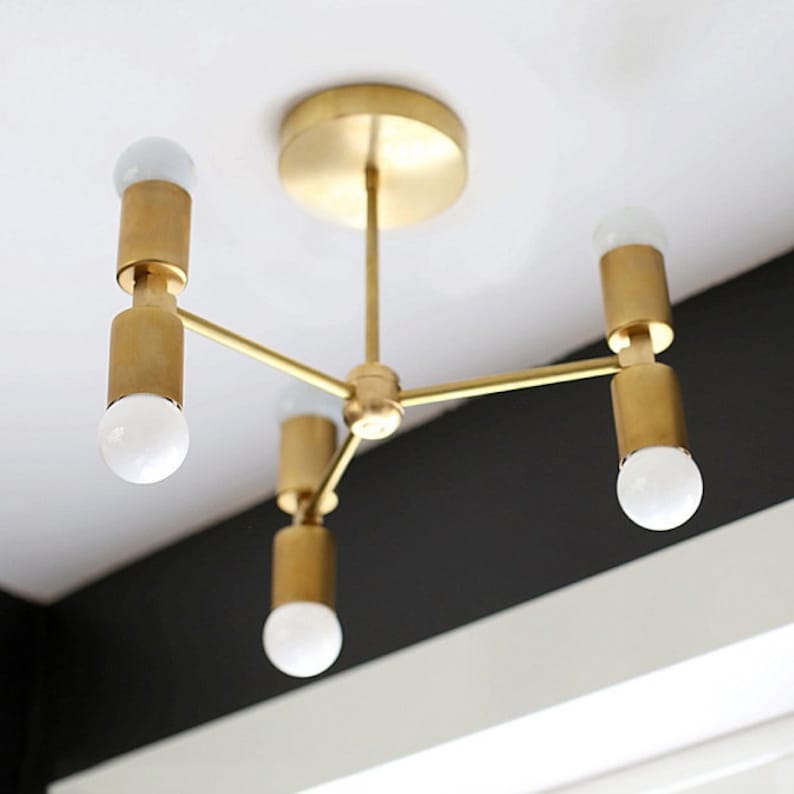 Minimal Chandelier Modern Ceiling Lighting Brass Ceiling Fixture Mid Century Light Model No. 9763 image 1