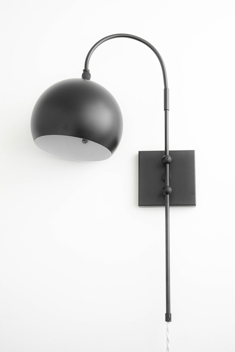 Black Sconce Plugin Wall Sconce Bedside Light Etsy