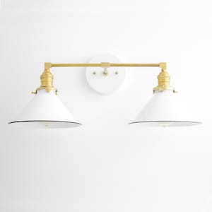 White Cone Shade Vanity Lighting Bathroom Vanity Light Fixture Model No. 6031 White/Raw Brass