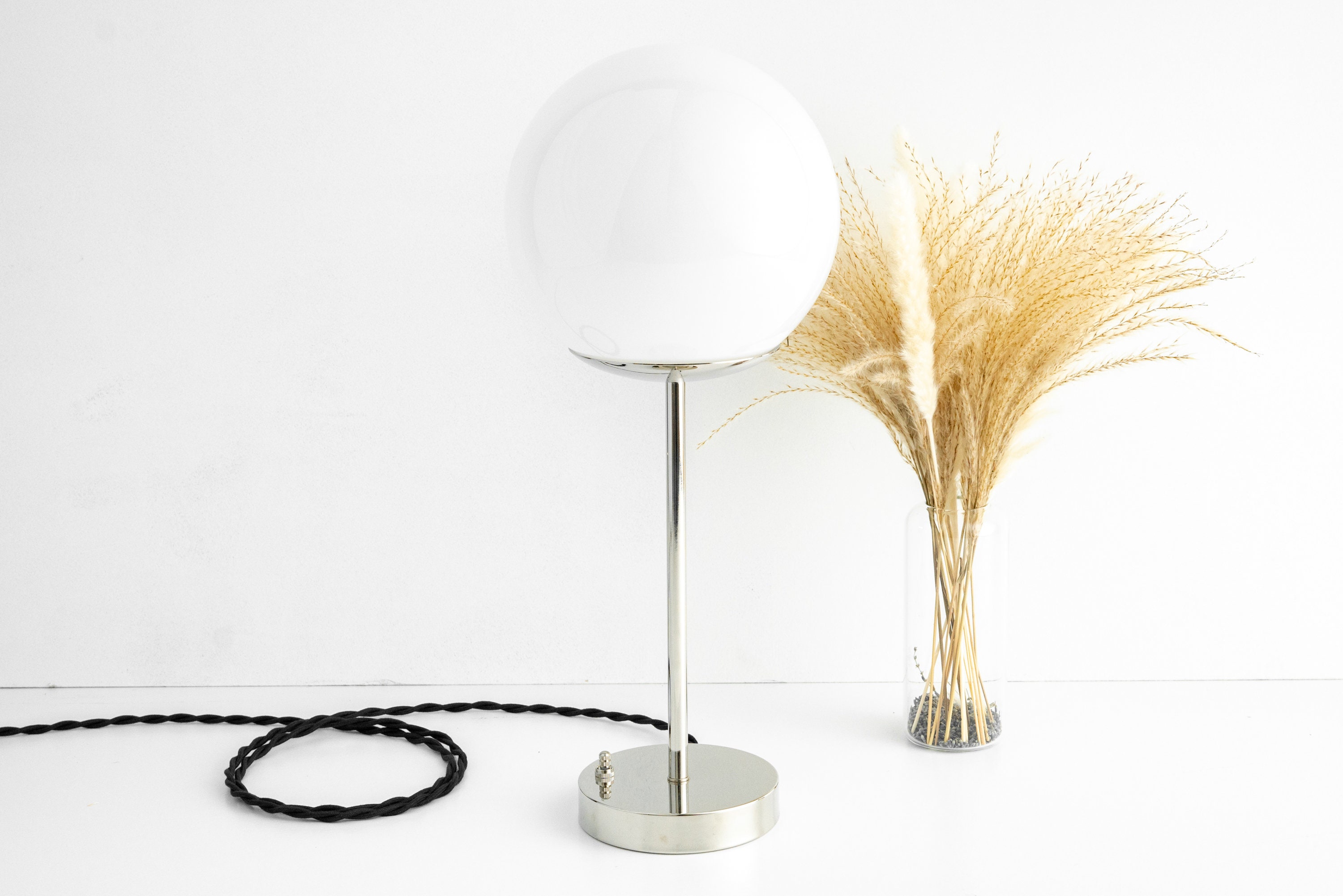 White Globe Table Lamp Mid Century Lamp Modern Lighting Etsy