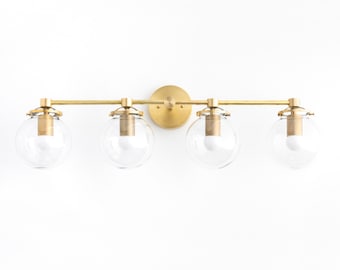 Modern Globe Vanity - 4 Bulb Wall Light -  Clear Globe - Long Vanity Light - Bathroom Lighting -  Model No. 8331