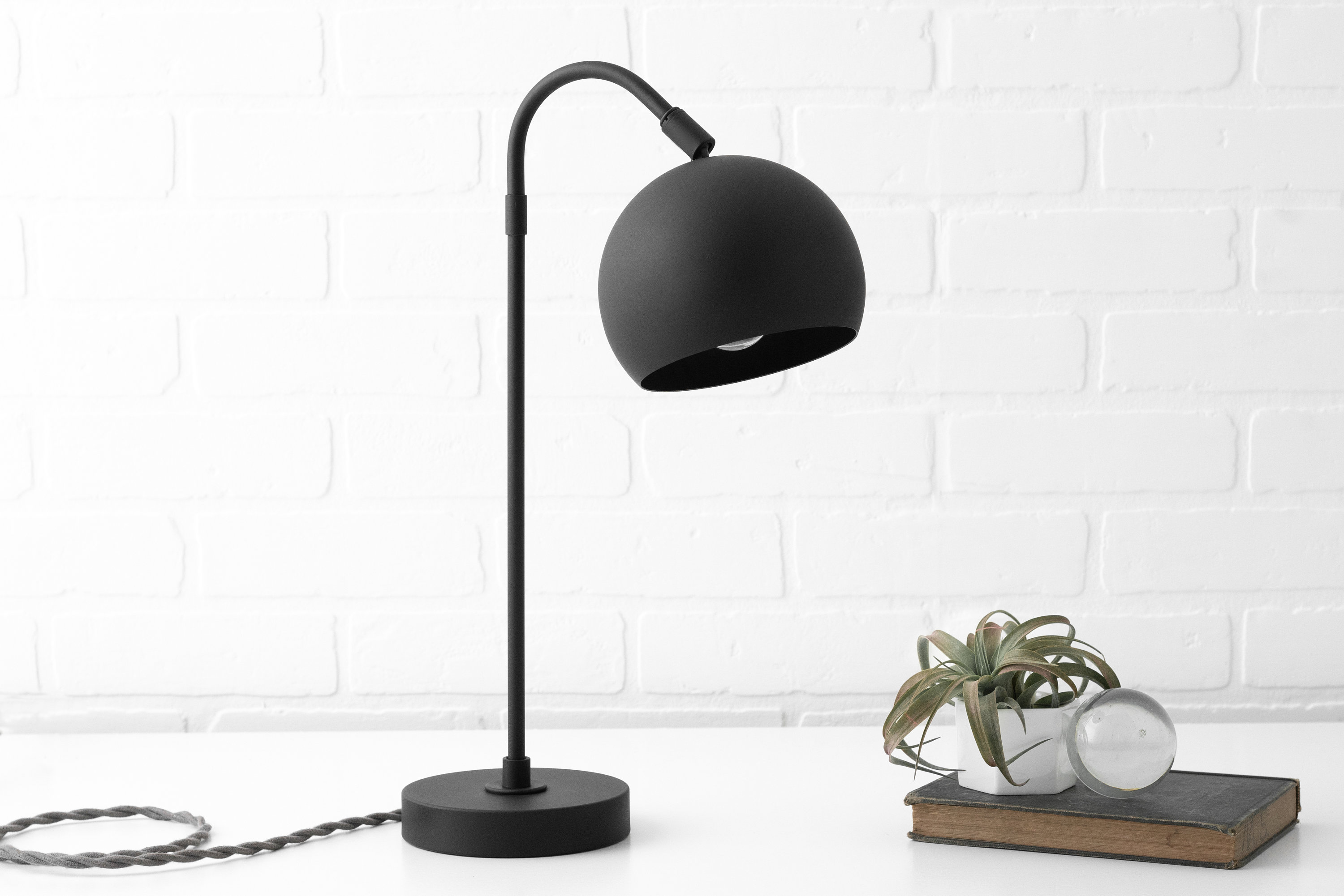 MiniSun | Contemporary Matt Black Crescent Frame Dome Table Lamp - View #2