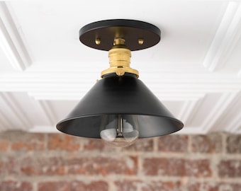 Ceiling Flush Lamp - Black Gold Ceiling Mount - Industrial Fixture - Ceiling Lights - Hardwire - Model No. 7046