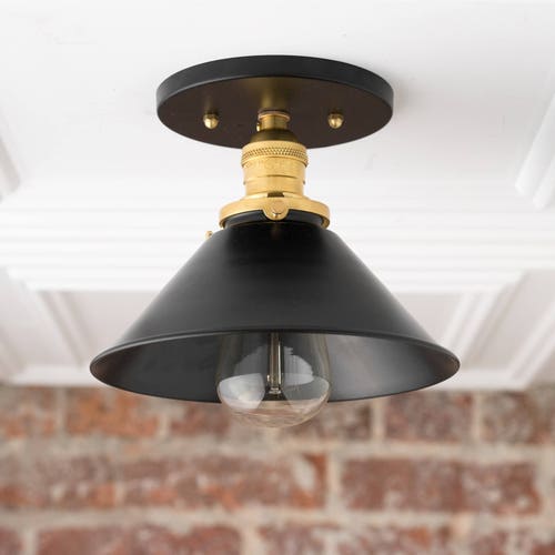 Ceiling Flush Lamp Black Gold Ceiling Mount Industrial Etsy