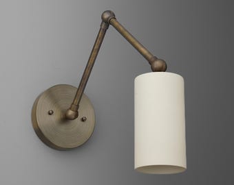 Sconce Light-Brass Wall Sconce-Adjustable Arm-Cylinder Shade - Model No. 0357