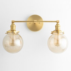 Bathroom Light Fixture - Vanity Lamp - Brass Vanity - Smoked Glass - Globe Light - Mid Century Modern Style - Model No. 4270