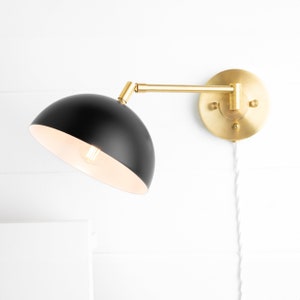 Swing Arm Sconce - Plug In or Hardwire Wall Light - Black Shade Sconce - Movable Wall Light - Modern Lighting - Model No. 2704
