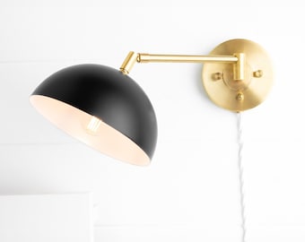 Swing Arm Sconce - Plug In or Hardwire Wall Light - Black Shade Sconce - Movable Wall Light - Modern Lighting - Model No. 2704