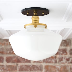 Schoolhouse Fixture - Opal Ceiling Light - Light Fixtures - Mounted Lamp - Mid Century Opal Glass - Model No. 5754