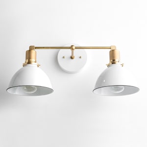 Bathroom Wall Light - Industrial Vanity Light - Brass Light Fixture - White Shade - Vanity Fixture - Mirror Lighting - Model No. 9018