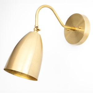 Cone Shade - Brass Sconce - Adjustable Curved Arm Light Fixture - Mid Century Modern - Unfinished Brass - Model No. 0789