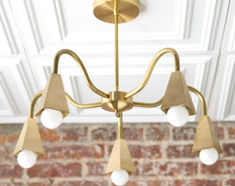 Modern Brass Chandelier - Dining Room Lamp - Geometric Fixture - Sputnik Lights - Mid Century - Kitchen Lighting - Model No. 2464