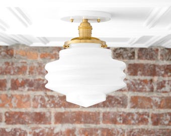 Modern Globe Light - Flush Mount Light Fixture - White Globe Ceiling Light - Art Deco Lighting - Mid Century Lighting - Model No. 8295