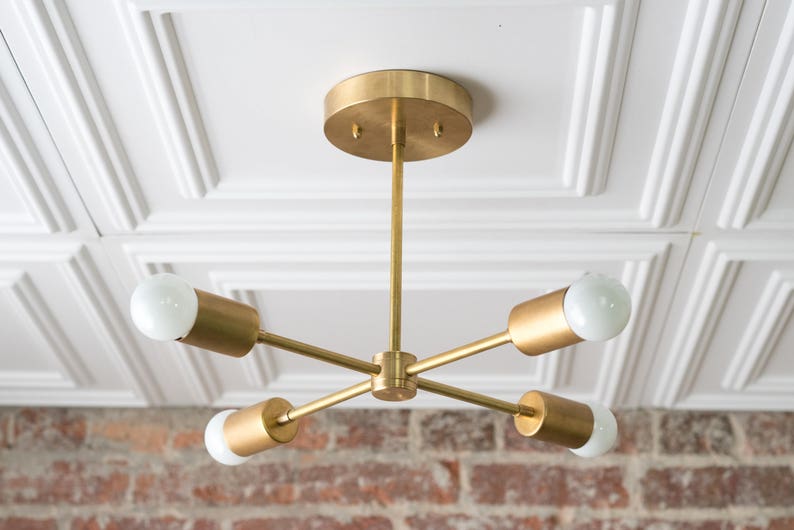 Gold Sputnik Light Geometric Chandelier Semi Flush Modern Brass Fixture