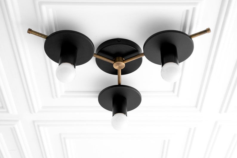 Geometric Lighting Mod Lighting Semi Flush Light Ceiling Light Dining Room Light Model No. 9526 Black/Antique Brass