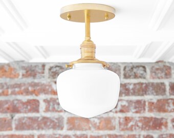 Semi-Flush Fixture - 6" Opal Schoolhouse Shade - Hanging Light - Hardwired Fixture - Modern Lighting - Model No. 8986