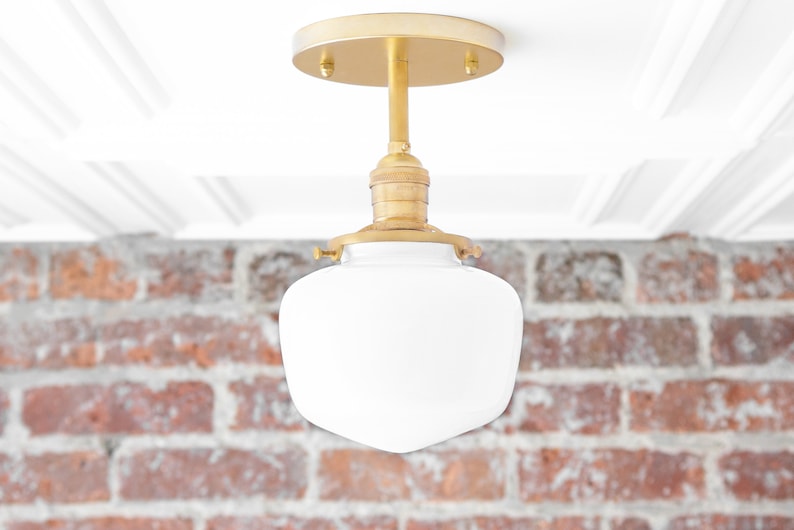 Semi-Flush Fixture 6 Opal Schoolhouse Shade Hanging Light Hardwired Fixture Modern Lighting Model No. 8986 image 1