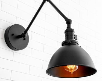 Matte Black Shade - Articulating Sconce - Light Fixture - Wall Lights - Rustic Lighting - Model No. 2560