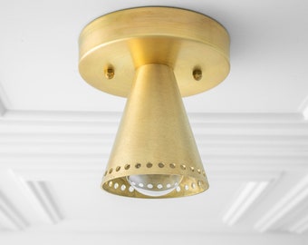 Puck Light - Cone Ceiling Light - Minimalist Lighting - Modern Lighting - Ceiling Light - Wall Sconce - Vented Brass Cone - Model No. 8985