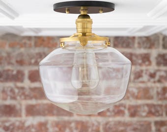 Schoolhouse Light - Modern Ceiling Light - Glass Fixture Ceiling - Brass Black Lighting - Model No. 8605