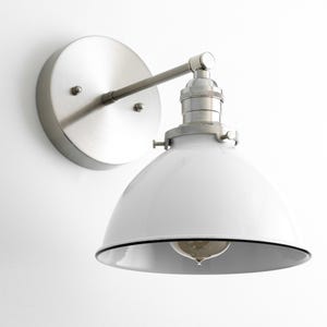 Industrial Wall Sconce - Bathroom Lighting - White Metal Shade Lamp - Vanity Wall Lights - Industrial Chic - Model No. 7026 imagem 8