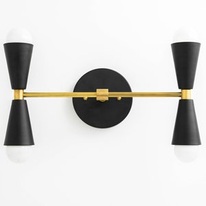 Wall Sconce - Hallway Lighting - Mid Century Sconces - Brass Black Wall Fixture - Vanity Light - Modern Cone Light - Model No. 7363