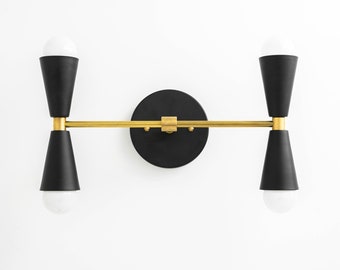 Wall Sconce - Hallway Lighting - Mid Century Sconces - Brass Black Wall Fixture - Vanity Light - Modern Cone Light - Model No. 7363