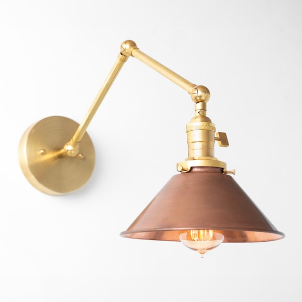 Sconce Light - Swing Arm Lamp - Copper Shade - Farmhouse Lighting - Rustic Lighting - Articulating Light - Sconce - Model No. 6668