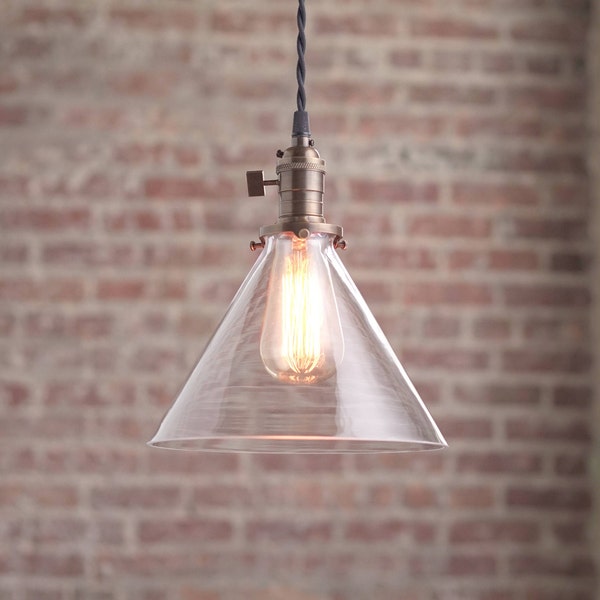 Modern Pendant Light - Glass Shade - Hanging Light - Plug In Pendant - Ceiling Light - Model No. 2993