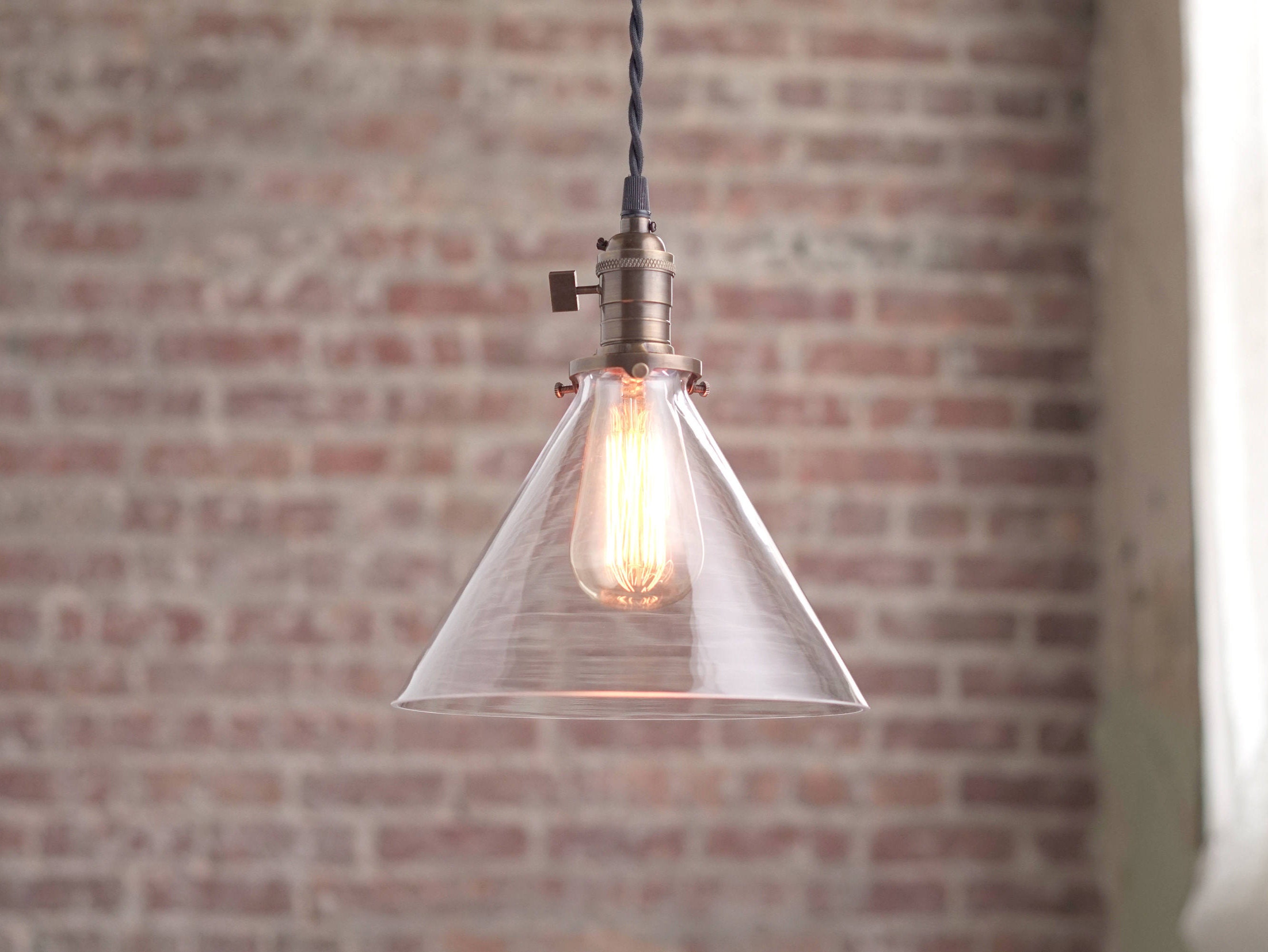 Modern Pendant Light Glass Shade Edison Bulb Pendant Etsy