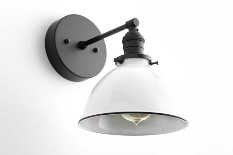 Industrial Wall Sconce - Bathroom Lighting - White Metal Shade Lamp - Vanity Wall Lights - Industrial Chic - Model No. 7026 imagem 5