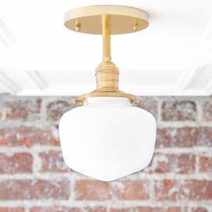 Semi-Flush Fixture - 6&quot; Opal Schoolhouse Shade - Hanging Light - Hardwired Fixture - Modern Lighting - Model No. 8986