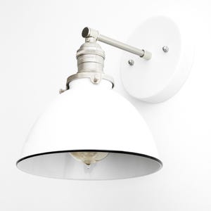 Brushed Nickel Sconce - Industrial Sconce - White Wall Light - White Nickel Light - Modern Sconce - White Bucket Light - Model No. 7026 White/Brushed Nickel