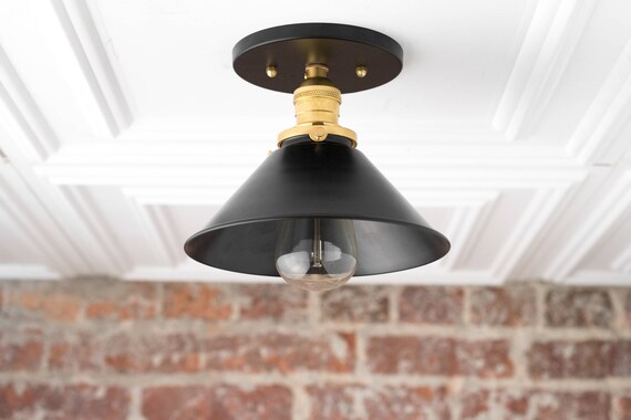 Ceiling Flush Lamp Black Gold Ceiling Mount Industrial Fixture Ceiling Lights Hardwire Model No 7046
