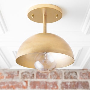 8" Brass Half Dome - Ceiling Light - Minimalist Design - Semi-Flush Fixture - Hanging Lamp - Model No. 7953