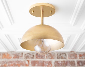 8" Brass Half Dome - Ceiling Light - Minimalist Design - Semi-Flush Fixture - Hanging Lamp - Model No. 7953