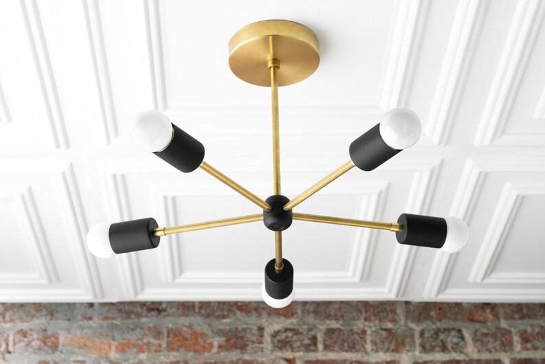 Sputnik Chandelier Gold Black Midcentury Lights Geometric Fixtures Ceiling Fixture Brass Modern
