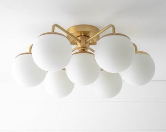 Brass Chandelier - Globe Chandelier - Satin Globes - Modern Lighting - Chandelier Lighting - Ceiling Light - Model No. 2657