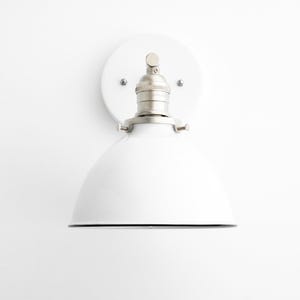Brushed Nickel Sconce - Industrial Sconce - White Wall Light - White Nickel Light - Modern Sconce - White Bucket Light - Model No. 7026 image 2