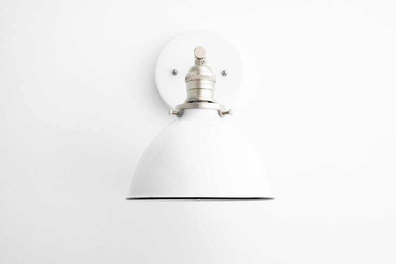 Brushed Nickel Sconce - Industrial Sconce - White Wall Light - White Nickel Light - Modern Sconce - White Bucket Light - Model No. 7026 image 2