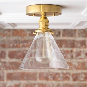 Modern Flush Lamp - Ceiling Light - Farmhouse Lighting - Glass Shade - Brass Semi Flush Lamp - Model No. 4656