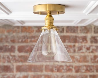 Modern Flush Lamp - Ceiling Light - Farmhouse Lighting - Glass Shade - Brass Semi Flush Lamp - Model No. 4656