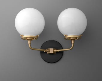 Sconce Light-Brass Globe Sconce-Double Globe Light-Modern Wall Lamp Model No. 9912