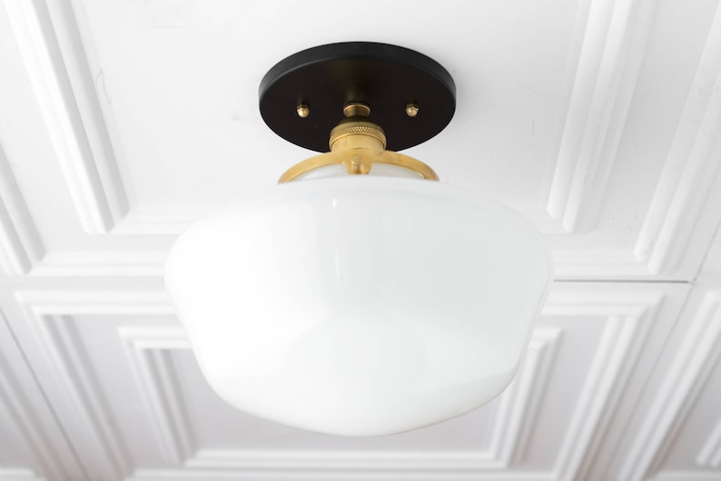 Schoolhouse Fixture Opal Ceiling Light Light Fixtures Mounted Lamp Mid Century Opal Glass Model No. 5754 image 5