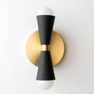 Black Gold Sconce Mid Century Wall Sconce Cone Wall Light Brass Wall Fixture Bowtie Sconce Model No. 4717 immagine 1