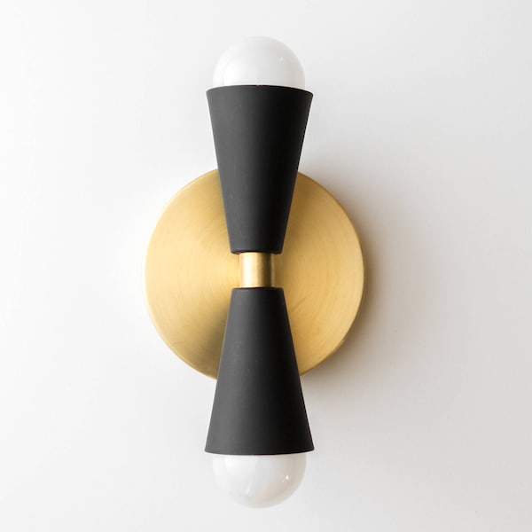 Black Gold Sconce - Mid Century Wall Sconce -  Cone Wall Light - Brass Wall Fixture - Bowtie Sconce - Model No. 4717