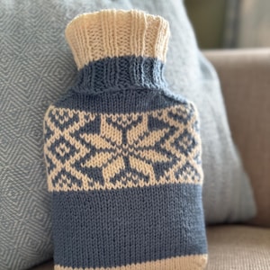 Knitting Pattern - Snow Day Hot Water Bottle Cover - DK Yarn - Showflake Colourwork, Winter Pattern