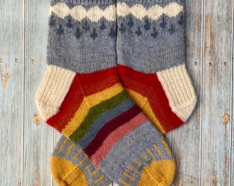 Knitting Pattern - Love the Rain Socks, Hand Knitted Socks, Sizes UK 5 - 8, worked cuff down in 4ply yarn, on double pointed needles